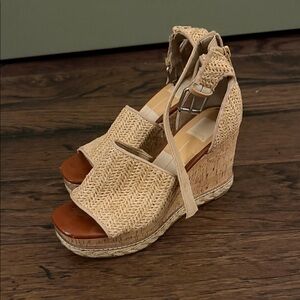 Dolce Vita Beige Woven Cork Espadrille Wedge Sandals